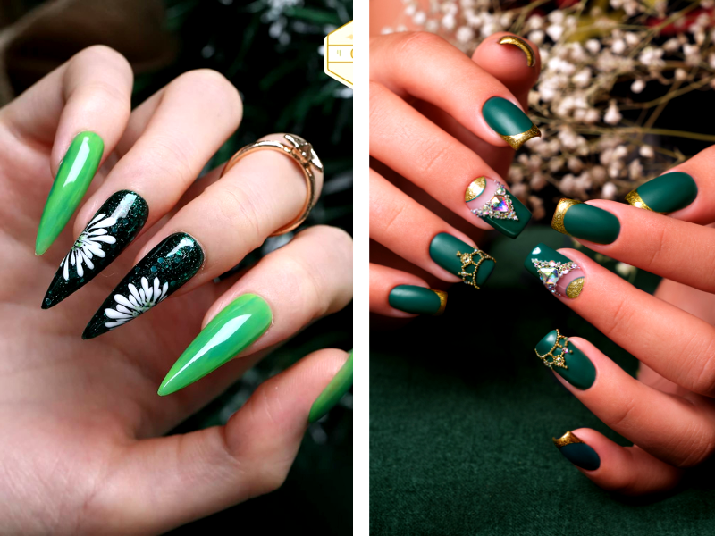 What color goes with dark green nails