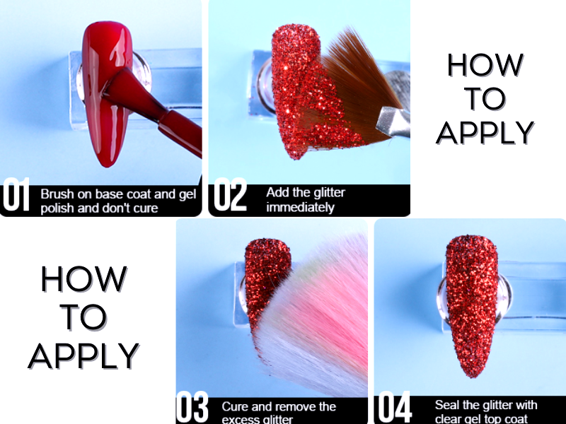 How to apply glitter powder to gel nails