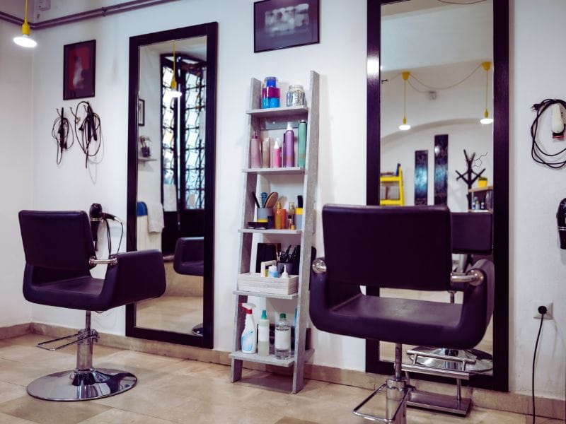 A modern salon setup featuring cruelty-free shampoo and eco-friendly products, emphasizing ethical beauty.