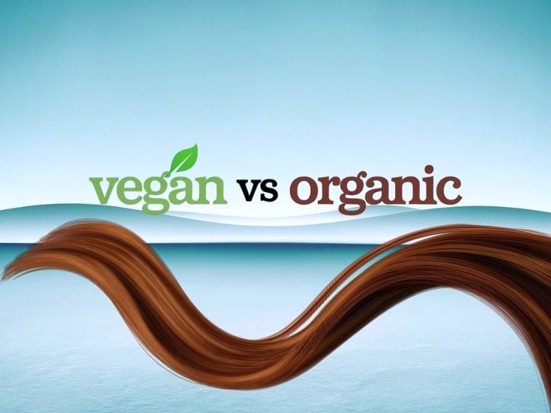 Image comparing vegan vs. organic hair care; highlights the difference between organic and vegan hair care for salons.