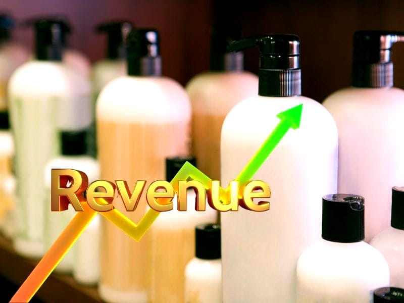 Image of bottles on a shelf showcasing increased revenue potential for a vegan hair salon offering natural products.