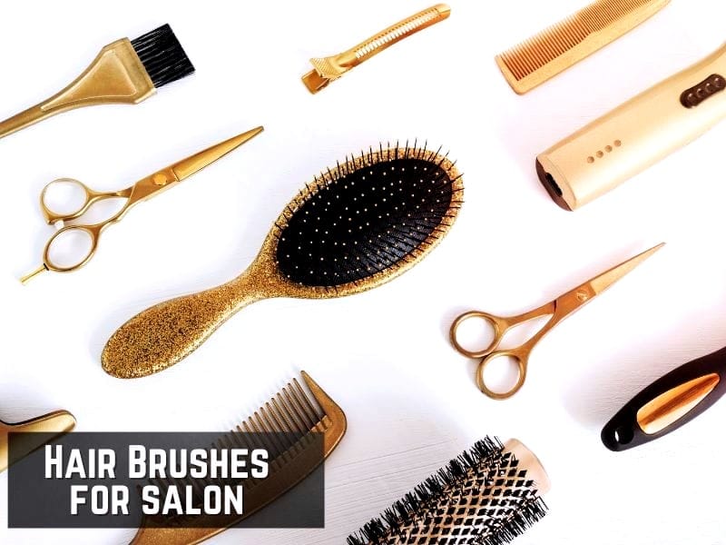 A collection of professional gold-colored salon tools, including the best hairbrushes for salons.