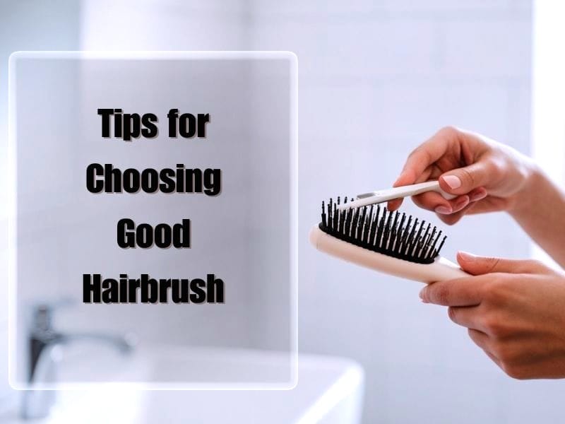 Hands cleaning a hairbrush with text overlay 'Tips for Choosing Good Hairbrush' for salon owners.