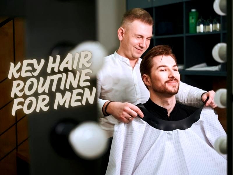 A barber preparing a male client for a haircut in a modern salon, emphasizing key hair care routines for men.