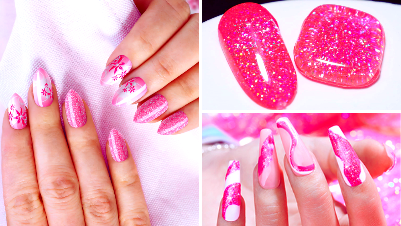 pink glitter nails