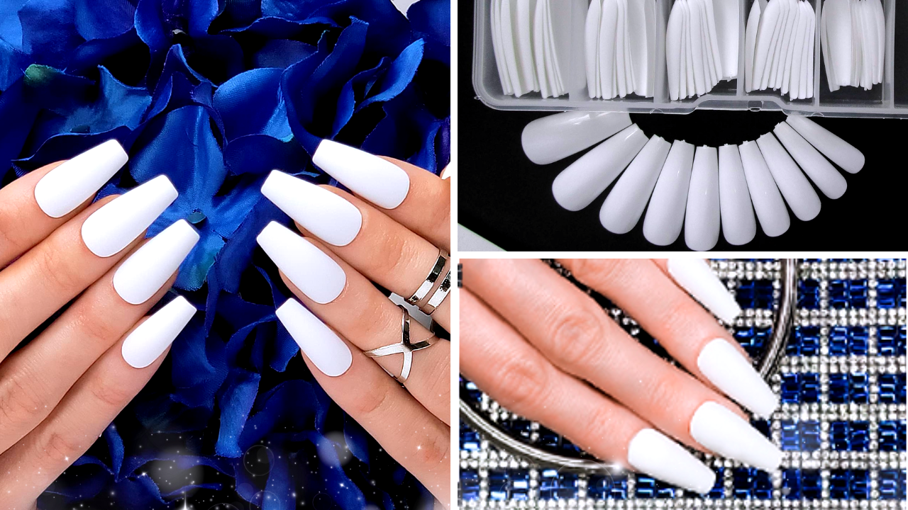white coffin acrylic nails