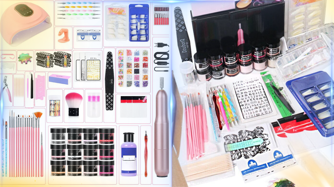 What are the essential tools in an acrylic nail kit?
