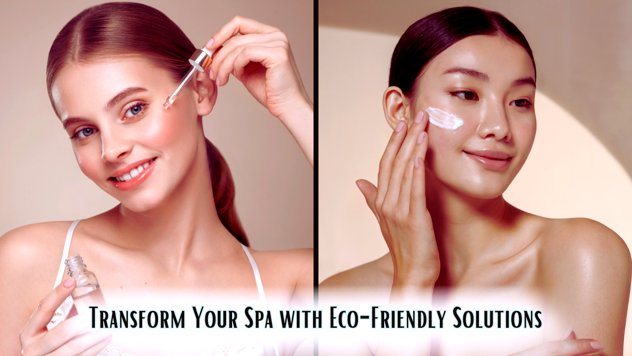 A side-by-side image of two women applying skincare, highlighting eco-friendly spa solutions.