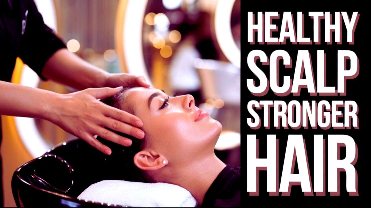 Salon professional performing a relaxing scalp massage to promote a healthy scalp and stronger hair growth.